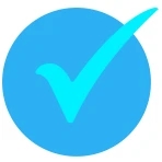 A cyan checkmark icon inside a blue circle, commonly used to indicate completion or approval.