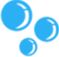 Three blue bubbles of different sizes with white highlights on a light gray background.